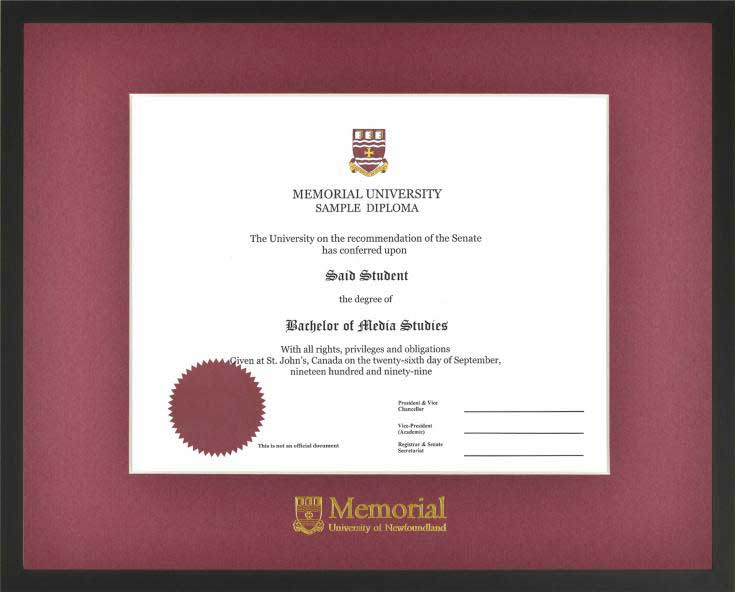 University diploma frame with black vogue edges