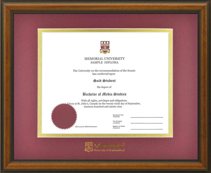 University diploma frame with wood edges